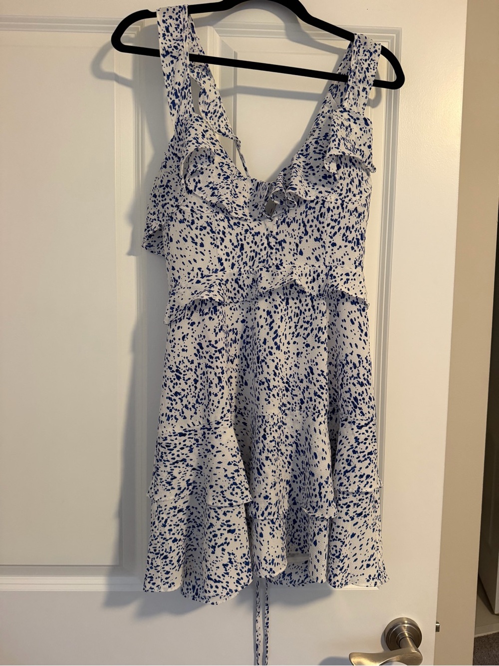 Buddy Love White Dress with Blue Speckle Print